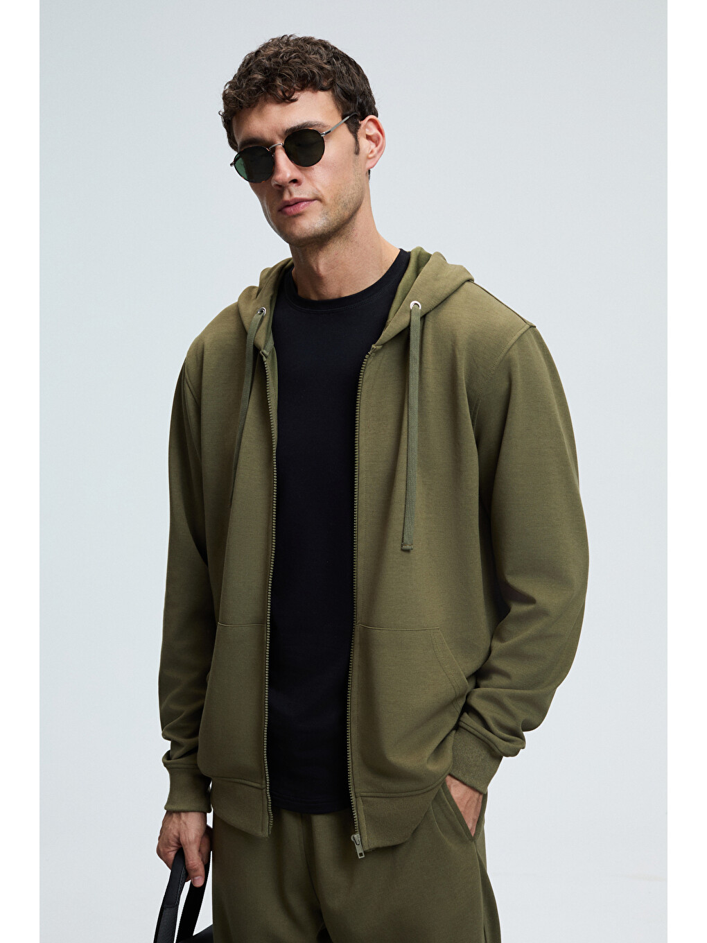Gage Erkek Kapüşonlu Metal Kuş Gözü Detaylı Fermuarlı Kordonlu Cepli Haki Sweatshirt-3