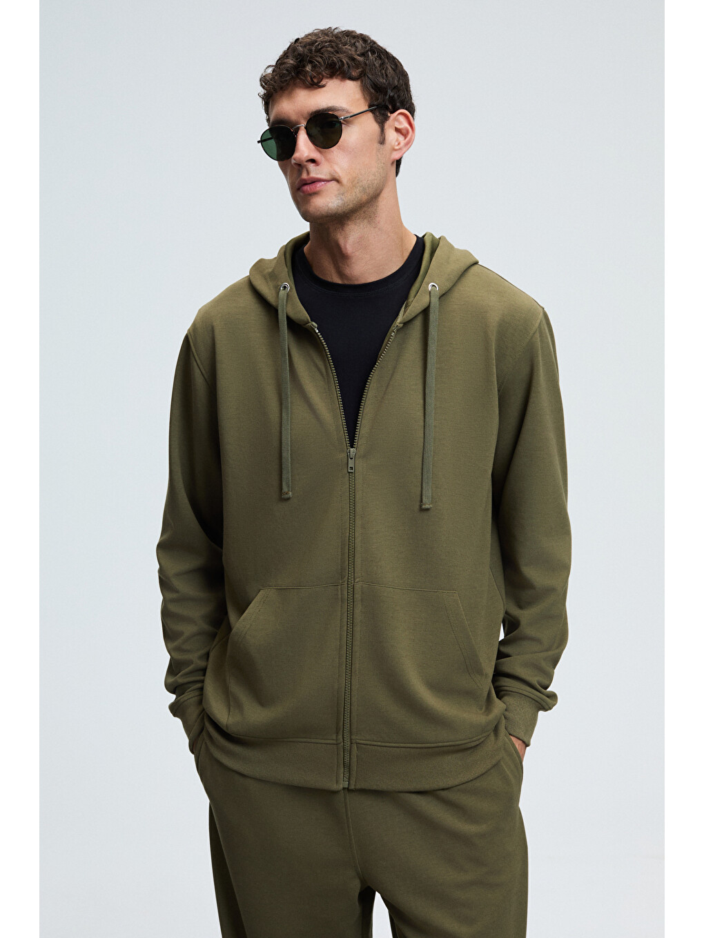 Gage Erkek Kapüşonlu Metal Kuş Gözü Detaylı Fermuarlı Kordonlu Cepli Haki Sweatshirt-4