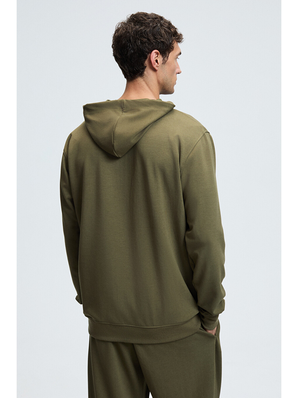 Gage Erkek Kapüşonlu Metal Kuş Gözü Detaylı Fermuarlı Kordonlu Cepli Haki Sweatshirt-6