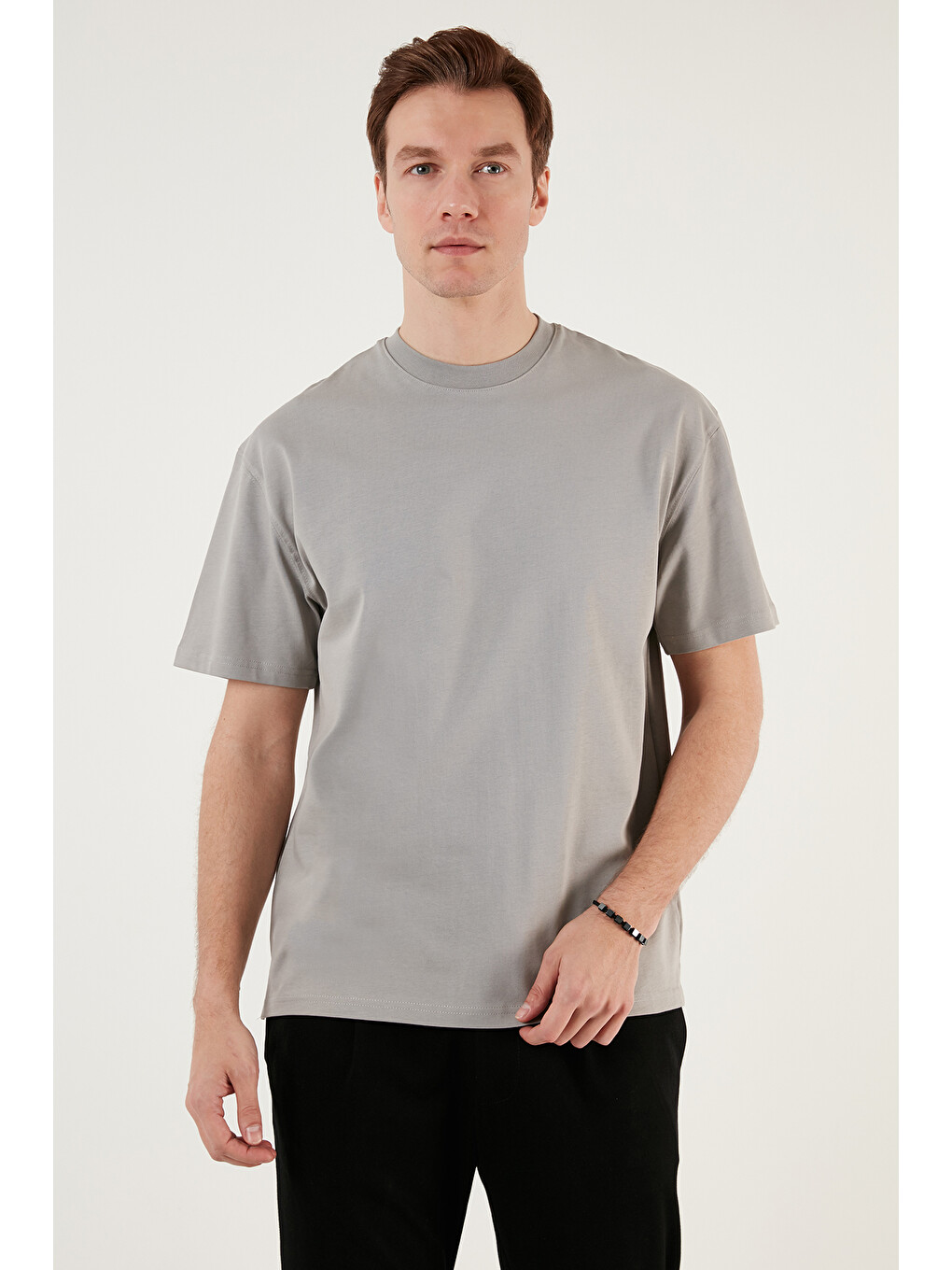 Gri Pamuklu Relaxed Fit Sıfır Yaka Erkek T Shirt 5905446-2