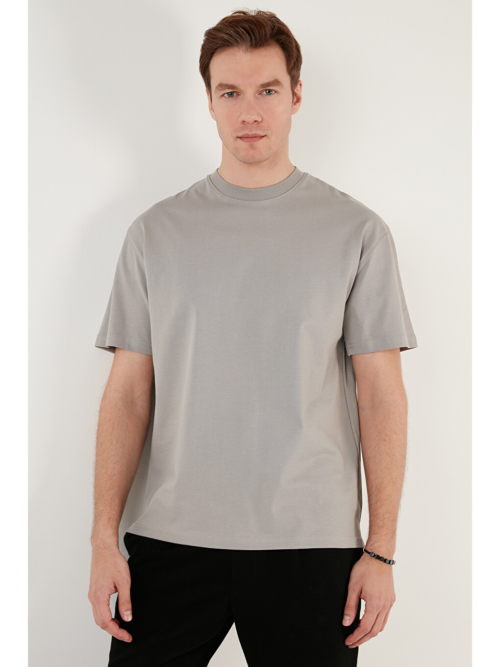 Gri Pamuklu Relaxed Fit Sıfır Yaka Erkek T Shirt 5905446-3