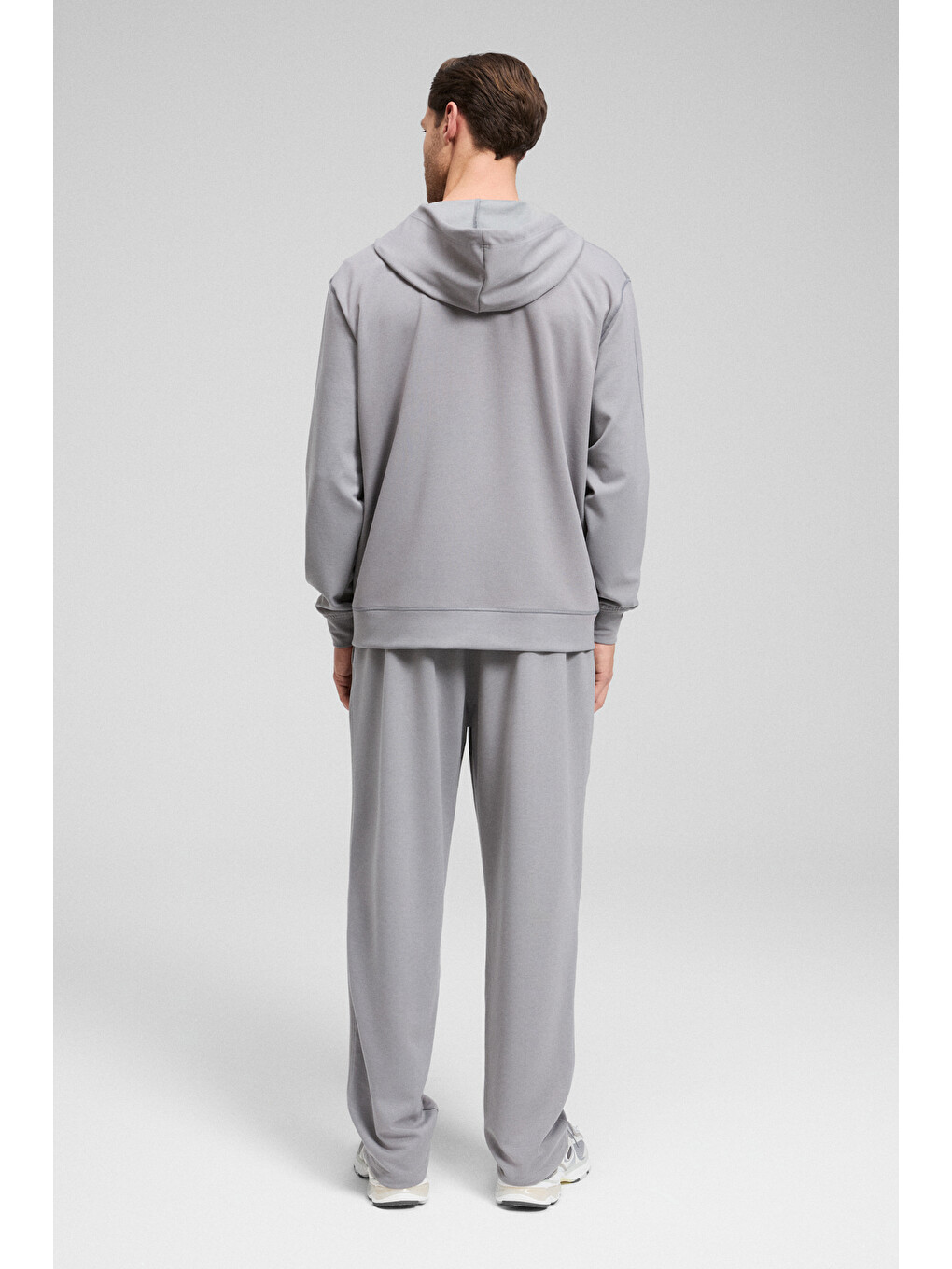 Gage Erkek Kapüşonlu Metal Kuş Gözü Detaylı Fermuarlı Kordonlu Cepli Gri Sweatshirt-4