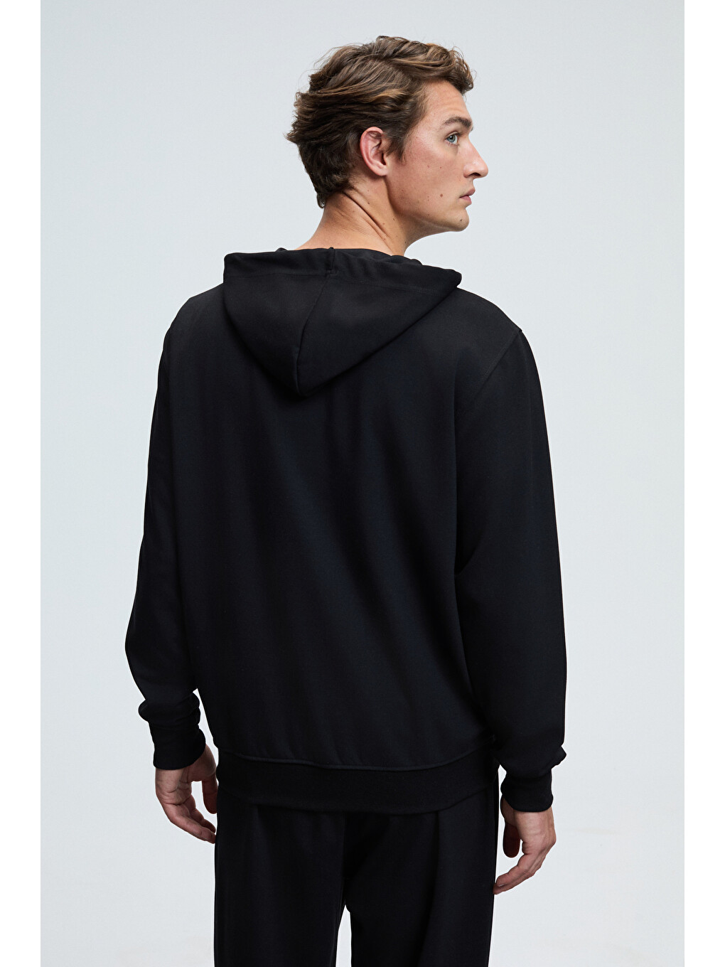 Gage Erkek Kapüşonlu Metal Kuş Gözü Detaylı Fermuarlı Kordonlu Cepli Siyah Sweatshirt-3