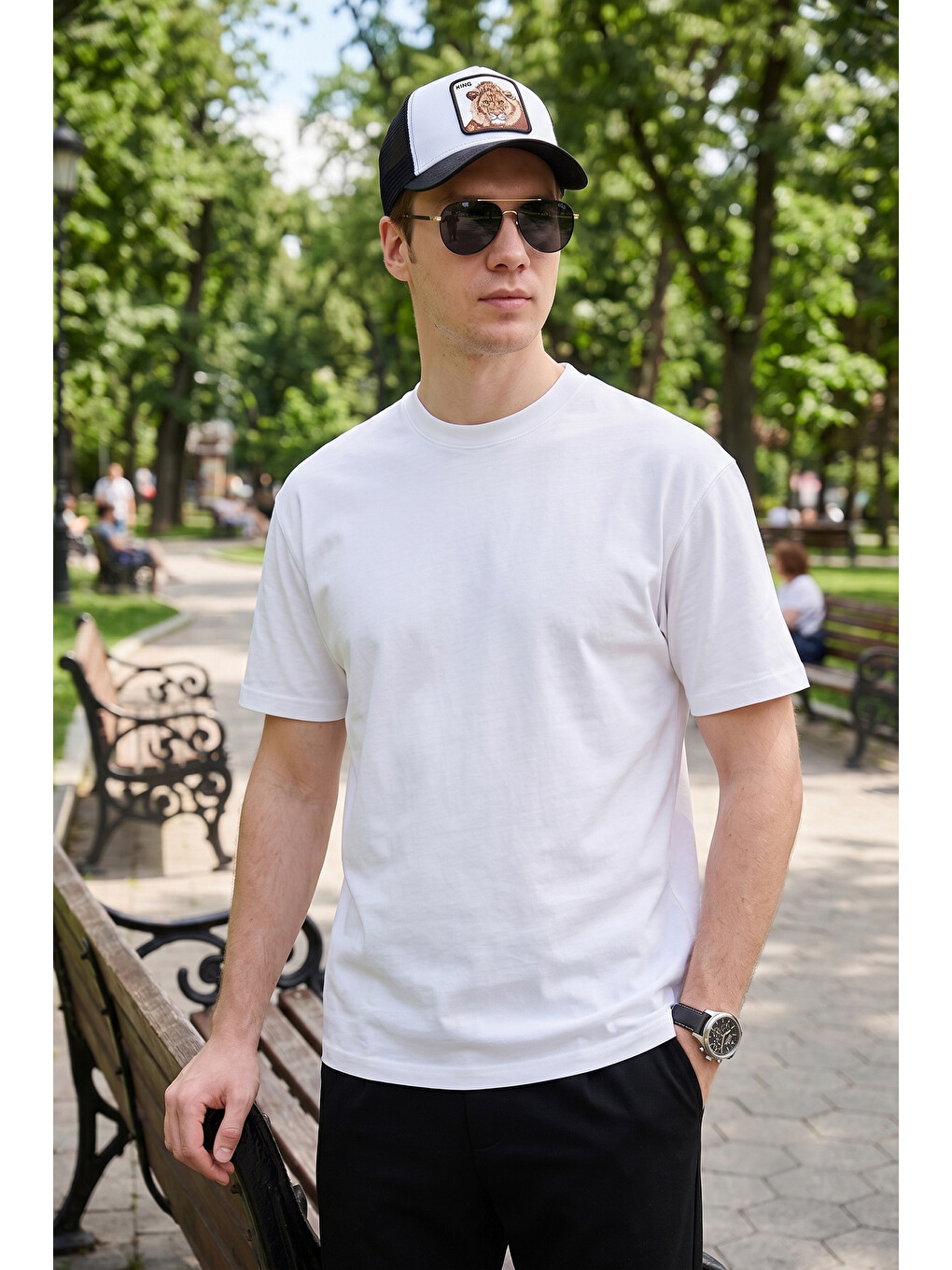 Ekru Pamuklu Relaxed Fit Sıfır Yaka Erkek T Shirt 5905446
