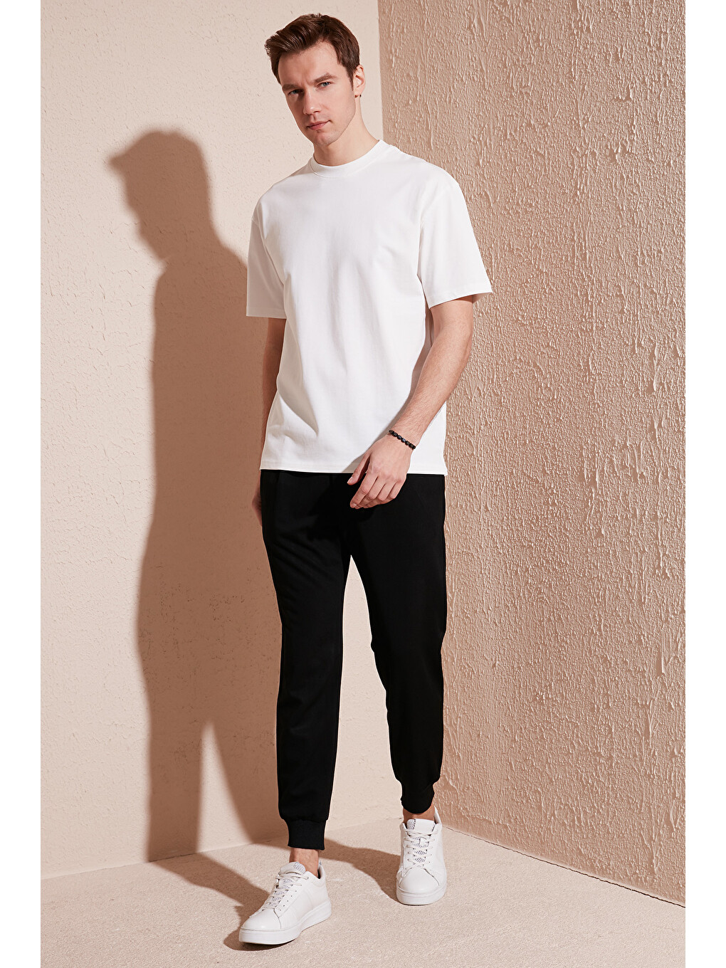 Ekru Pamuklu Relaxed Fit Sıfır Yaka Erkek T Shirt 5905446-1