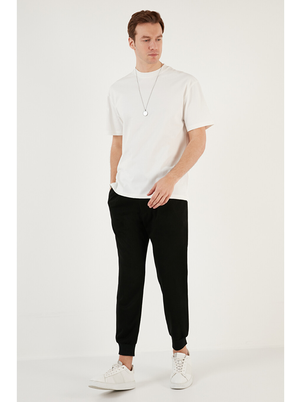 Ekru Pamuklu Relaxed Fit Sıfır Yaka Erkek T Shirt 5905446-4