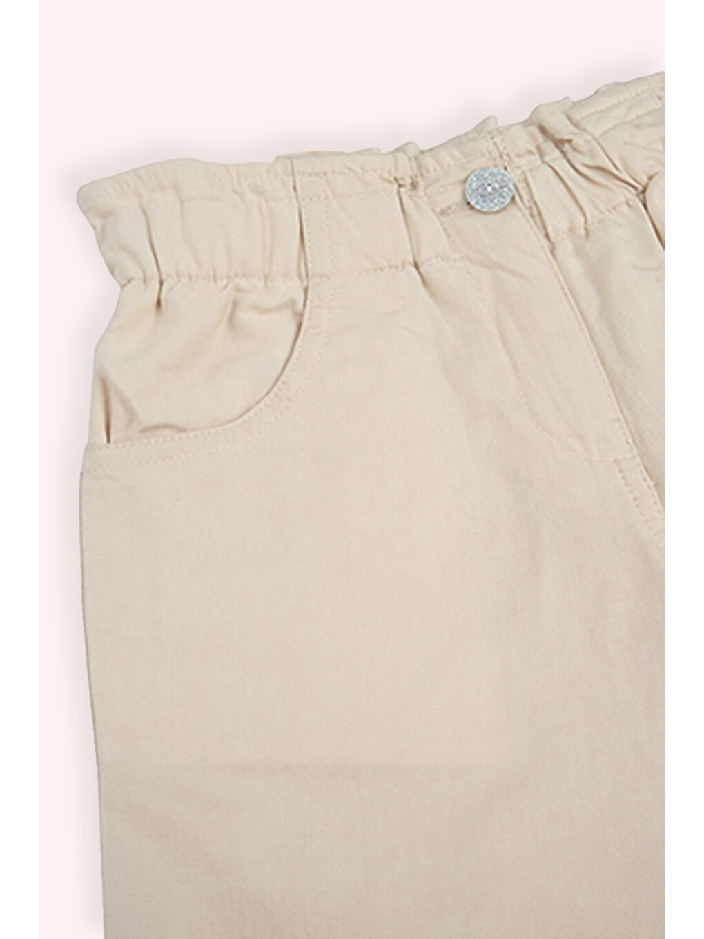 Kız Bebek Beli Lastikli Bol Paça Düğmeli Bej Pantolon-1