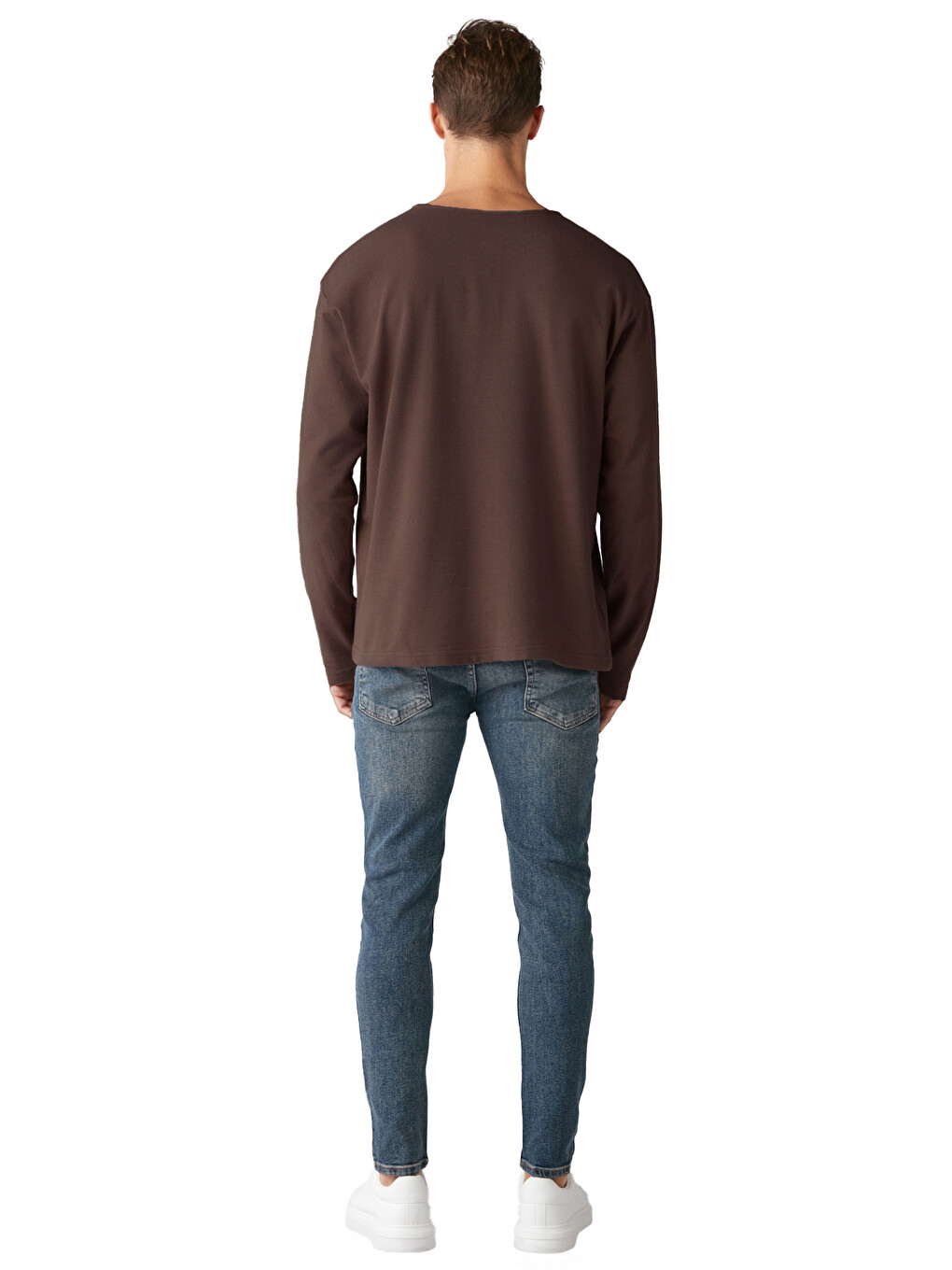 Kahverengi Lorenzo Erkek Özel Rustik Dokulu %100 Organik Pamuk Düğme Detaylı Regular Acı Kahve Sweatshirt-4