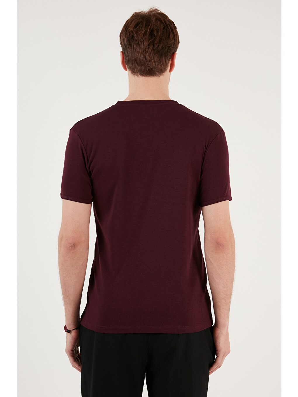 Bordo % 100 Pamuklu V Yaka Slim Fit Erkek T Shirt 5902122-4