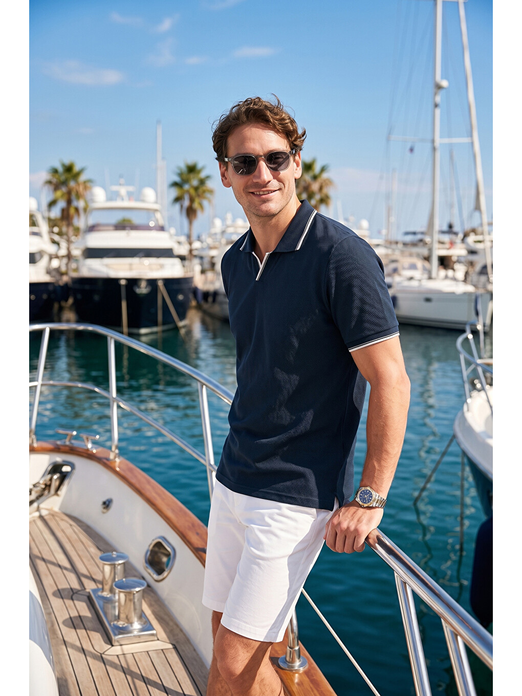 İndigo Streç Pamuklu Regular Fit Şerit Detaylı Polo Yaka T Shirt 5902768