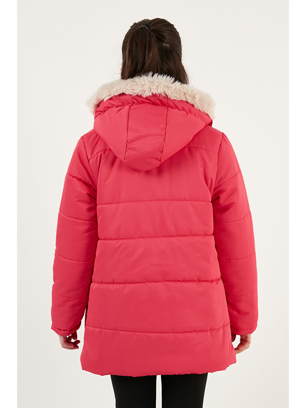 Kırmızı İçi Pelüş Astarlı Kapüşonlu Şişme Kız Çocuk Mont 6035034-5