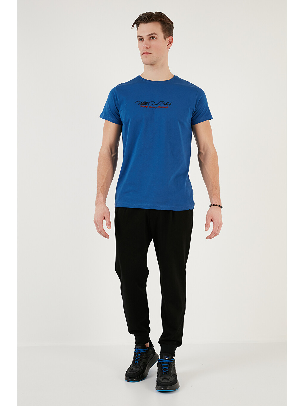 Lacivert Baskılı Bisiklet Yaka % 100 Pamuk Slim Fit Erkek T Shirt 541enjoy-2