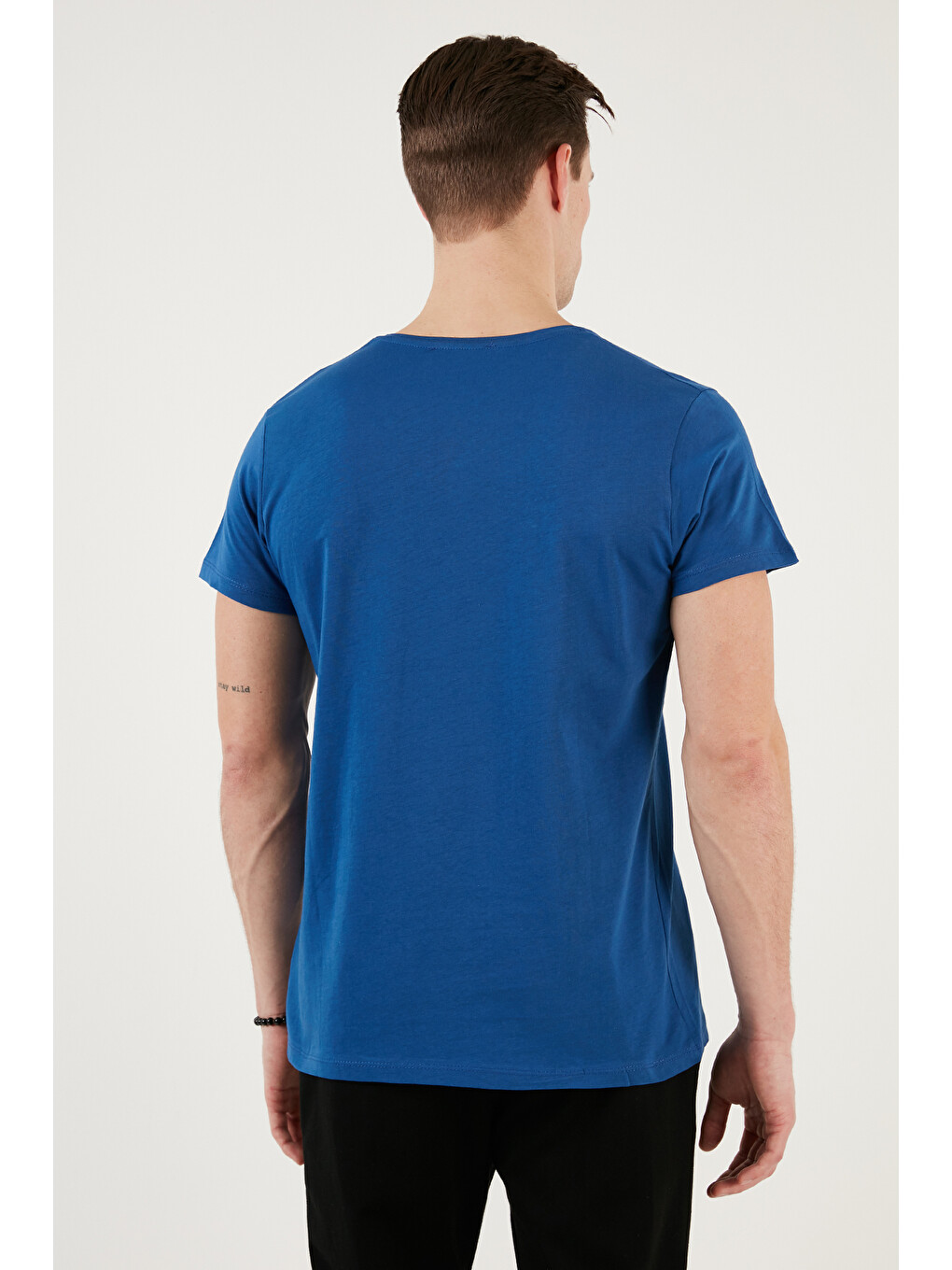 Lacivert Baskılı Bisiklet Yaka % 100 Pamuk Slim Fit Erkek T Shirt 541enjoy-4