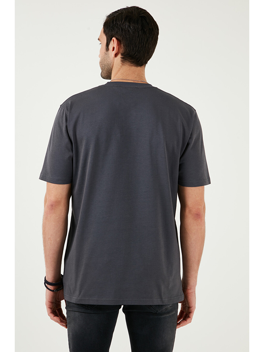 Antrasit Pamuklu Relaxed Fit Sıfır Yaka Erkek T Shirt 5905446-6