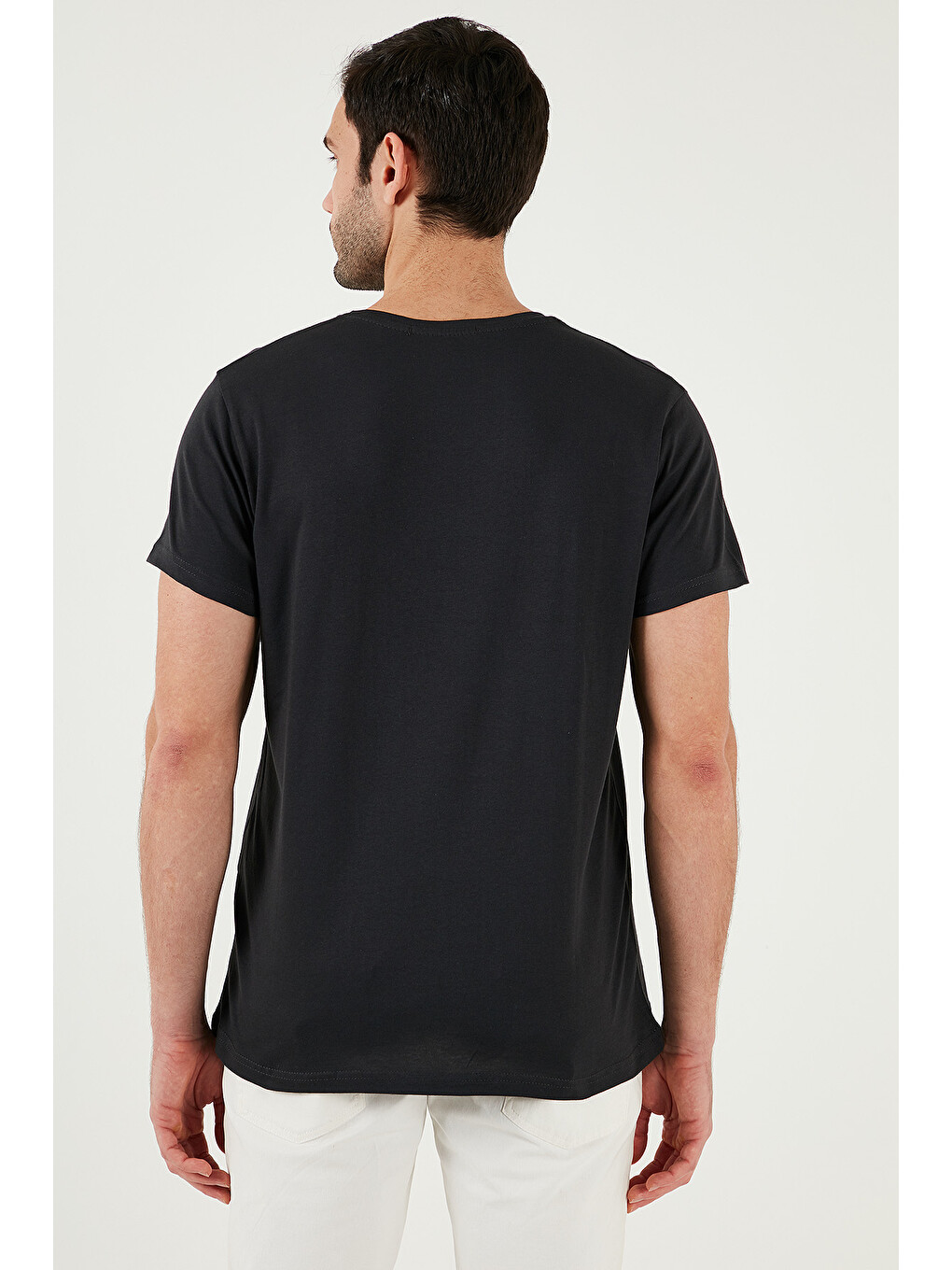 Antrasit Pamuklu Slim Fit Bisiklet Yaka Erkek %100 Pamuk Tişört 541perspectıve-6