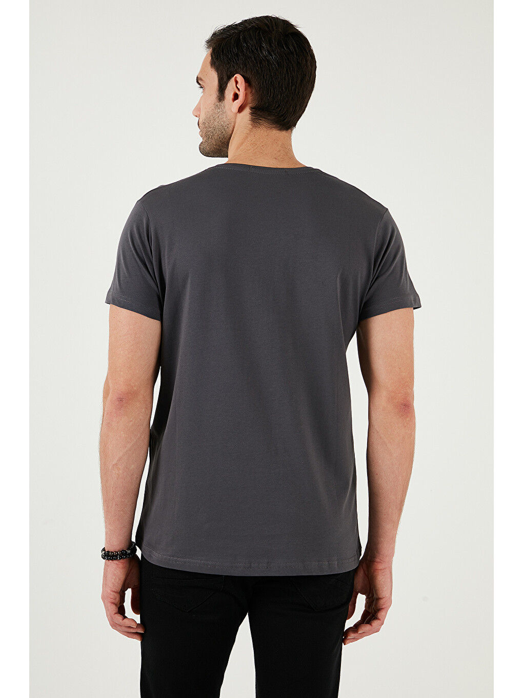 Gri Baskılı Bisiklet Yaka % 100 Pamuk Slim Fit Erkek T Shirt 541enjoy-6