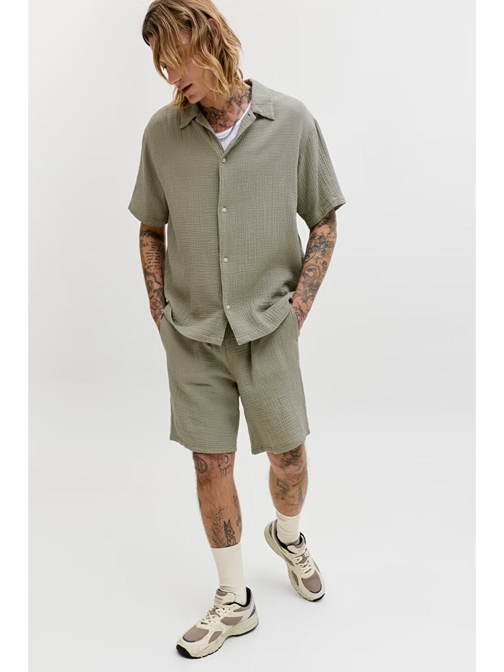 Yeşil Pants Studio Jpstjaıden % 100 Pamuk Relaxed Fit Short 12274758-2