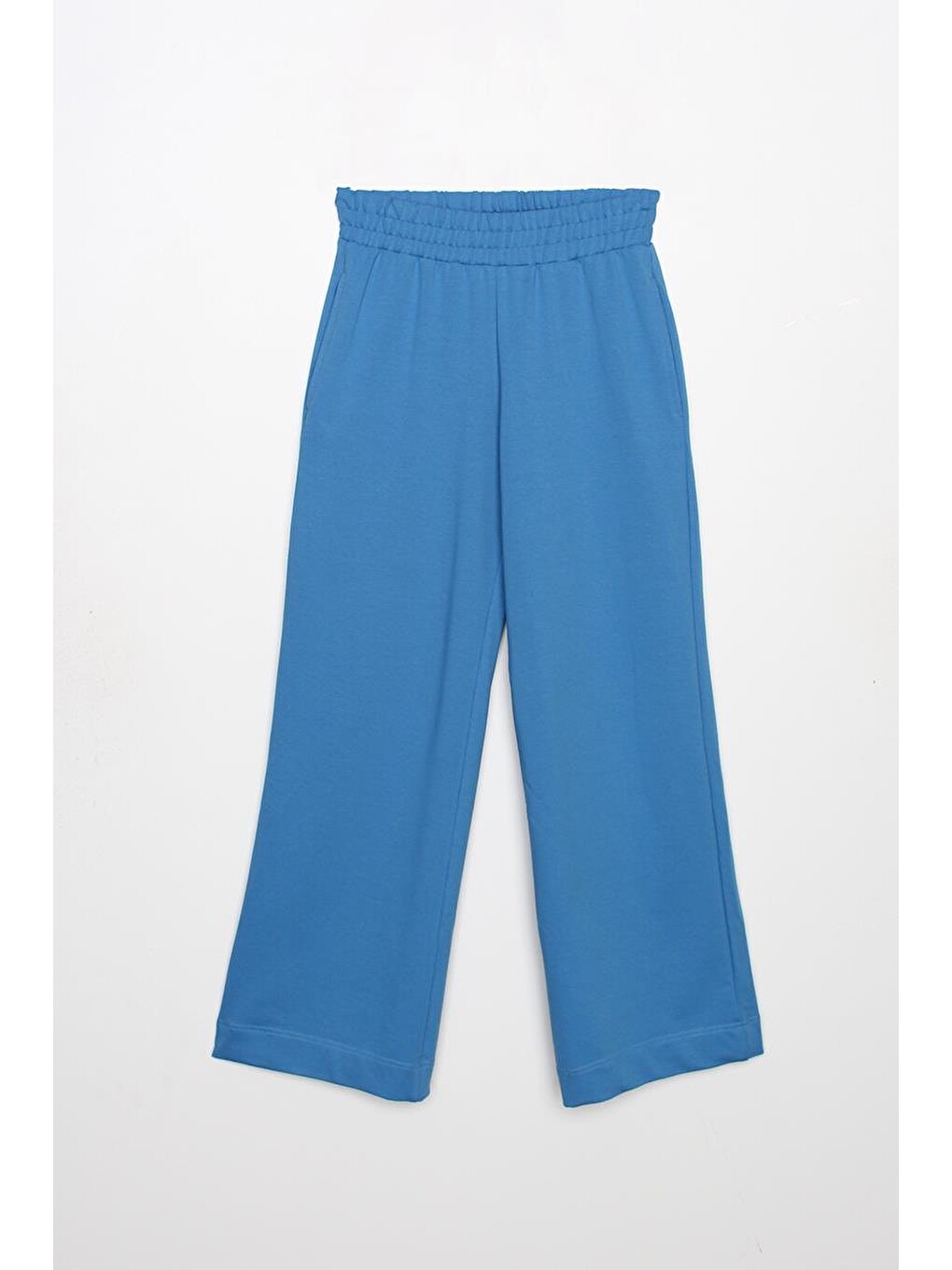 Mavi Saks-yanları Yırtmaçlı Pantolonlu Takım-5