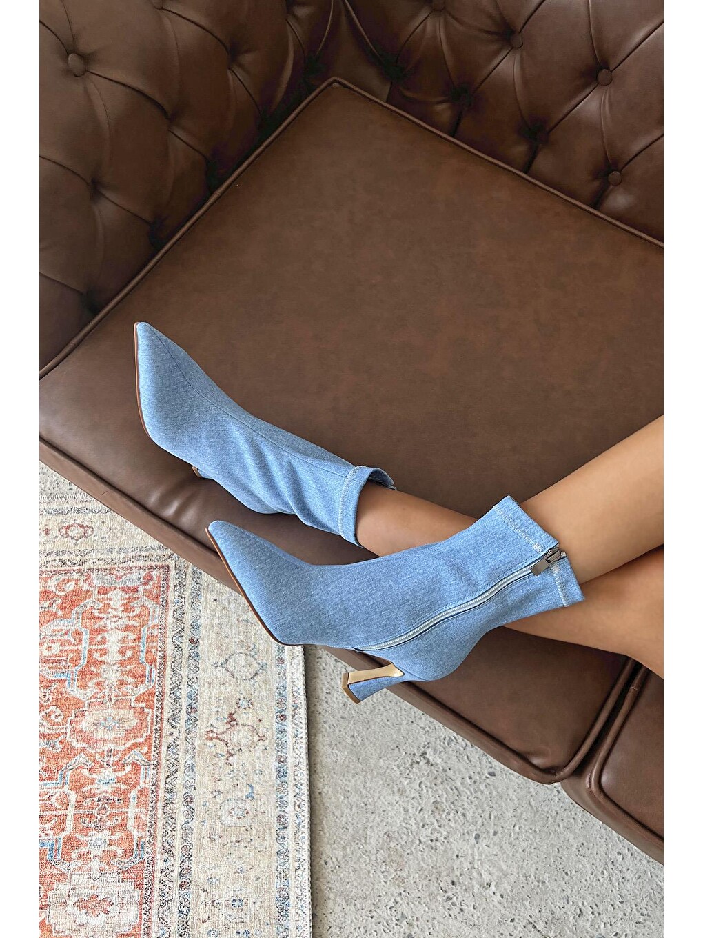 Mavi Poppin Kadın Pino Ökçe Kumaş Bot Jean