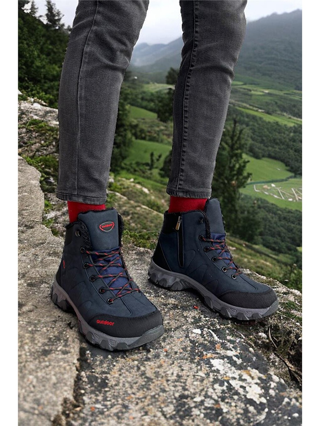 Soğuk Geçirmez Unisex Uzun Outdoor Trekking Bot Ayakkabı Lacivert-7