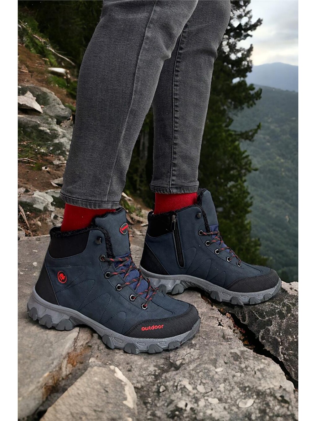 Soğuk Geçirmez Unisex Uzun Outdoor Trekking Bot Ayakkabı Lacivert-8