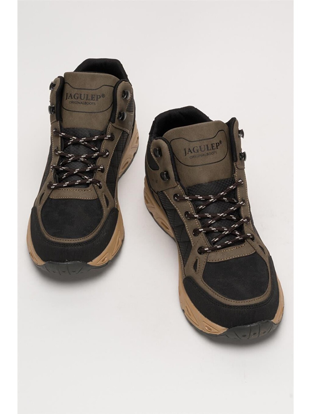 Outdoor Bot Ayakkabı Kışlık Dayanıklı Sağlam Taban Bağcıklı Siyah - Vizon-5