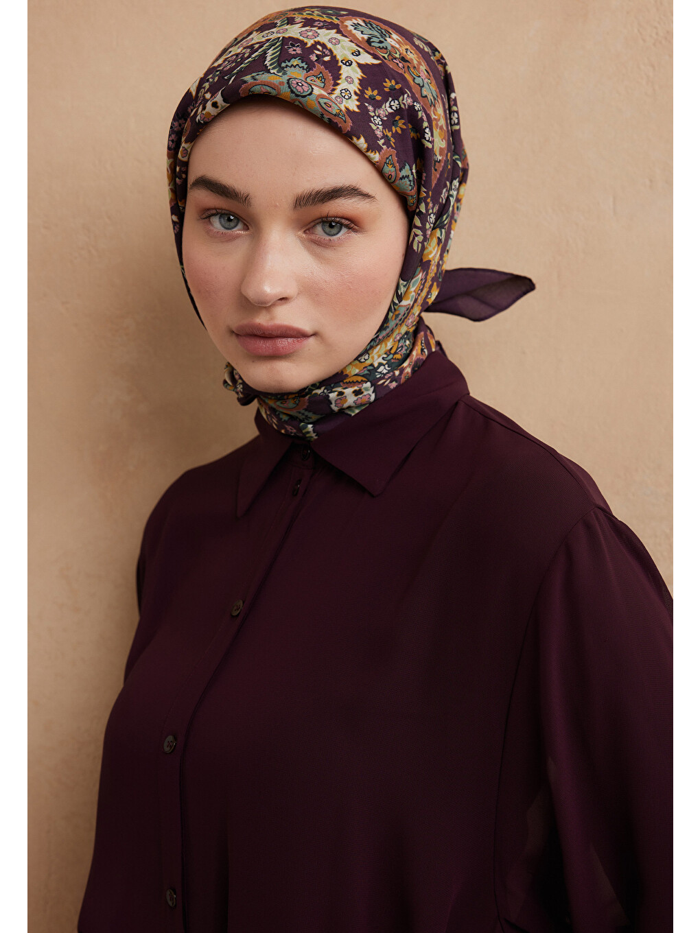 Enya Desen Pamuk İpek Eşarp Mor-3