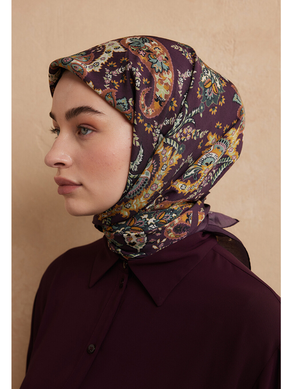 Enya Desen Pamuk İpek Eşarp Mor-1