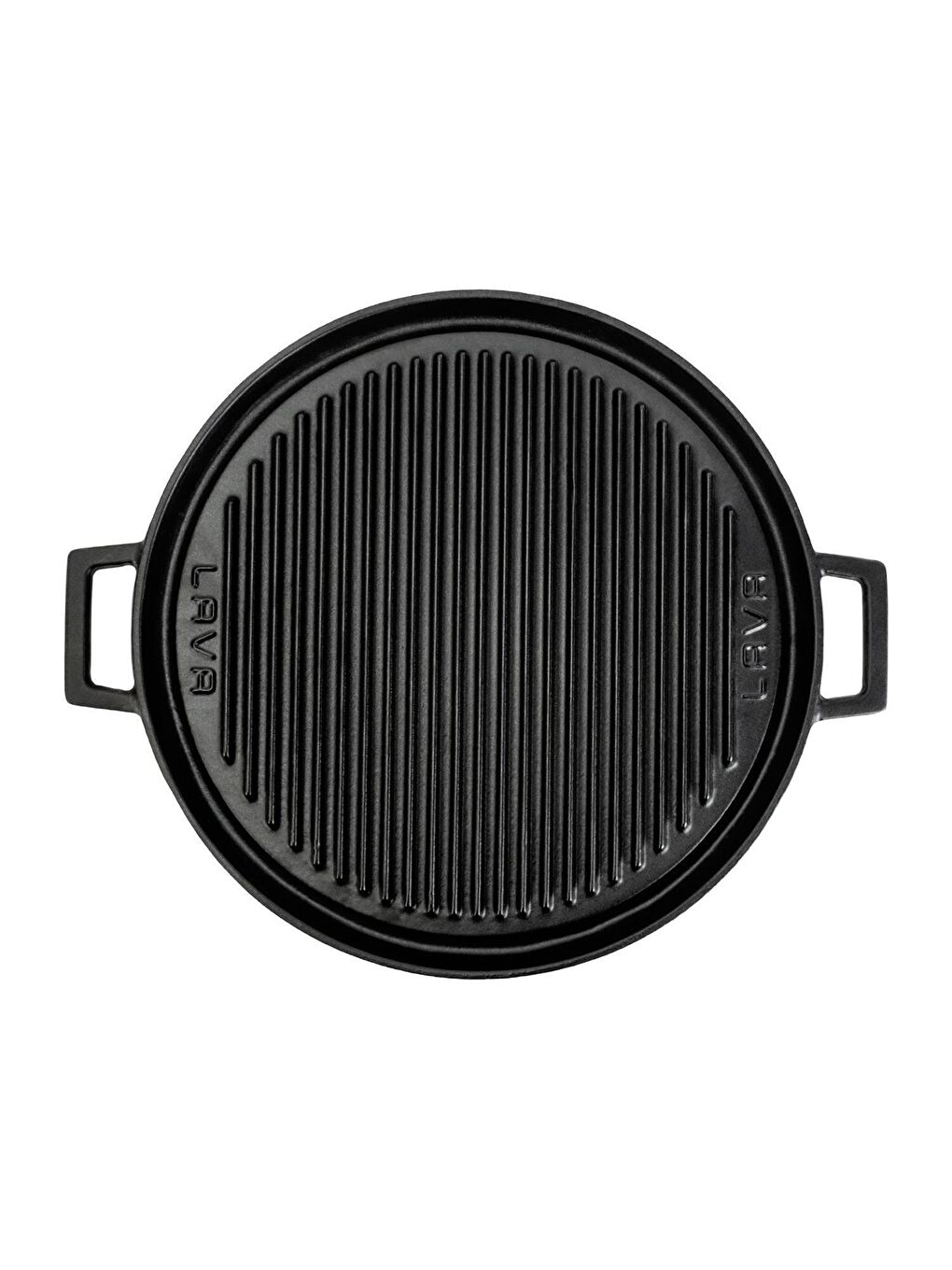 Siyah Yuvarlak Çift Yön Izgara Tavası Döküm Demir Yekpare Çift Kulplu Çap(Ø)34cm.