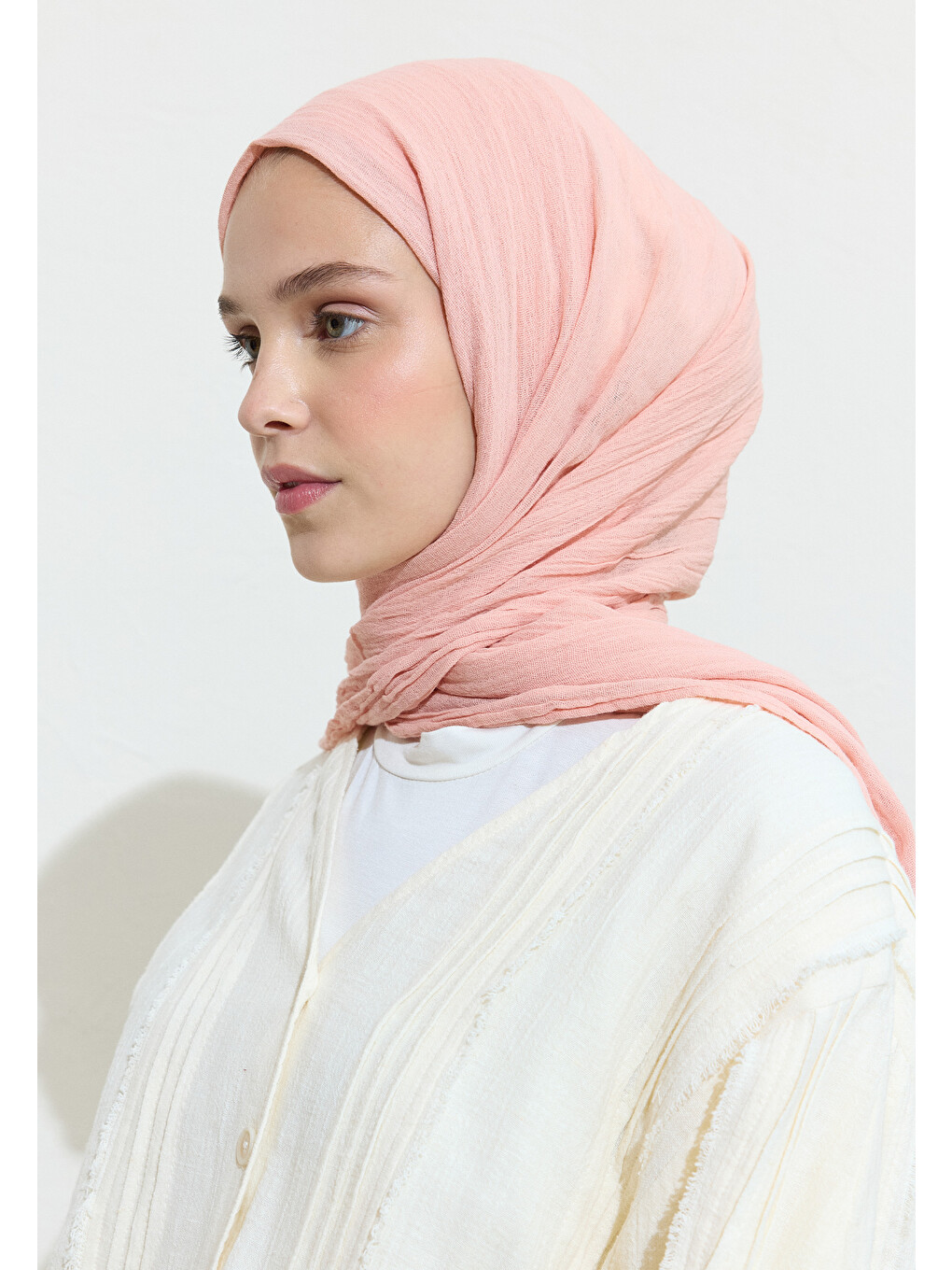 Pembe Pamuklu Keten Şal Salmon Benedıct-2