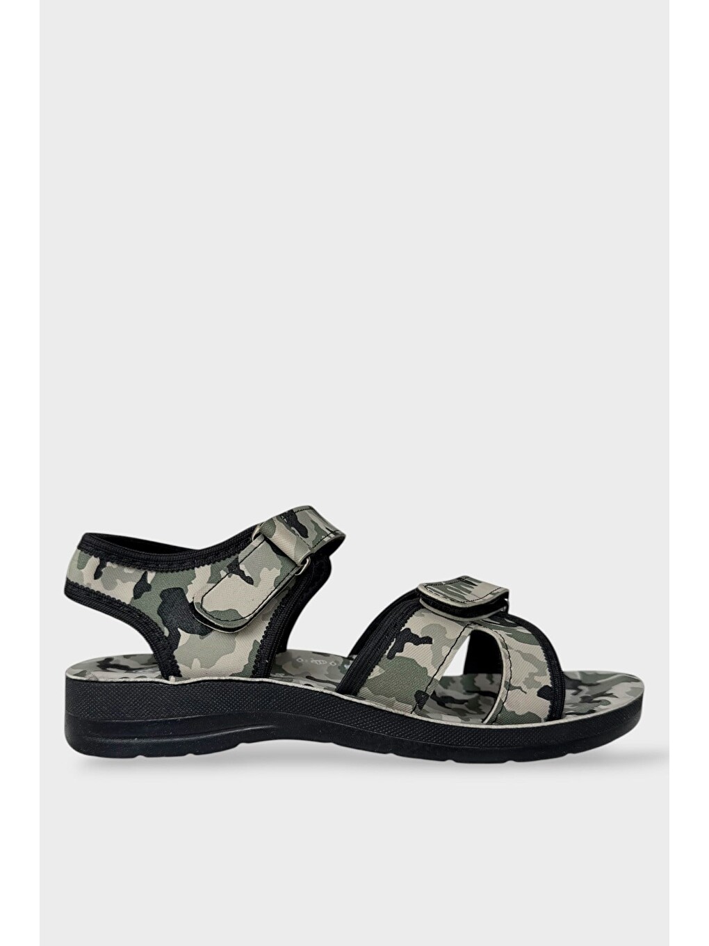 Askeri Kamufulaj Desenli Unisex Kadın Sandalet Siyah - Haki