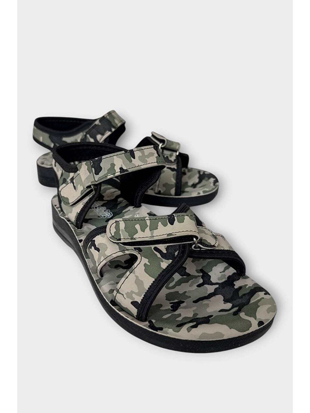 Askeri Kamufulaj Desenli Unisex Kadın Sandalet Siyah - Haki-1