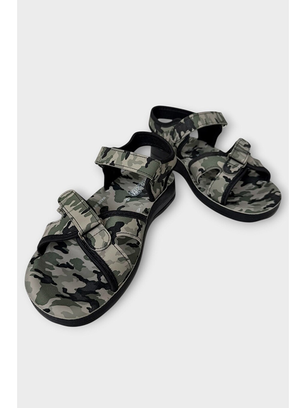 Askeri Kamufulaj Desenli Unisex Kadın Sandalet Siyah - Haki-2