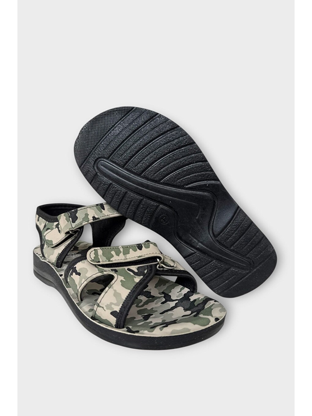Askeri Kamufulaj Desenli Unisex Kadın Sandalet Siyah - Haki-4