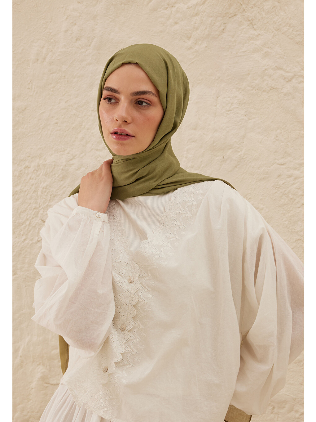 Yeşil Rami Viskon Şal Olive-1