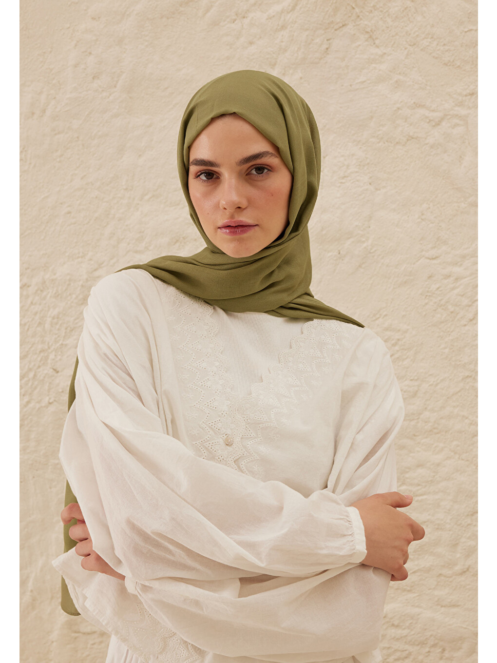 Yeşil Rami Viskon Şal Olive-2