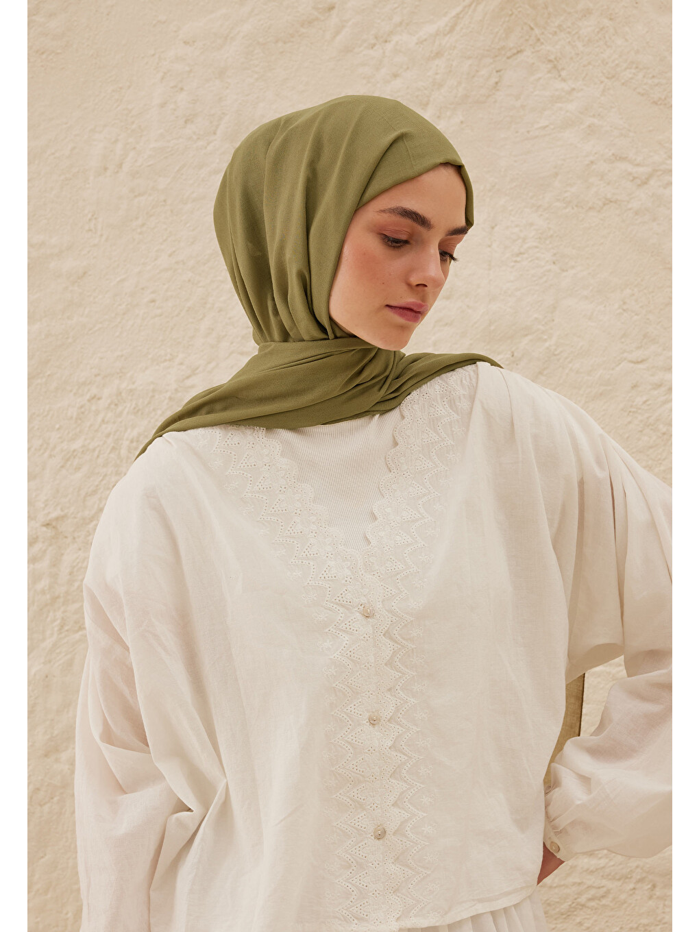 Yeşil Rami Viskon Şal Olive-3