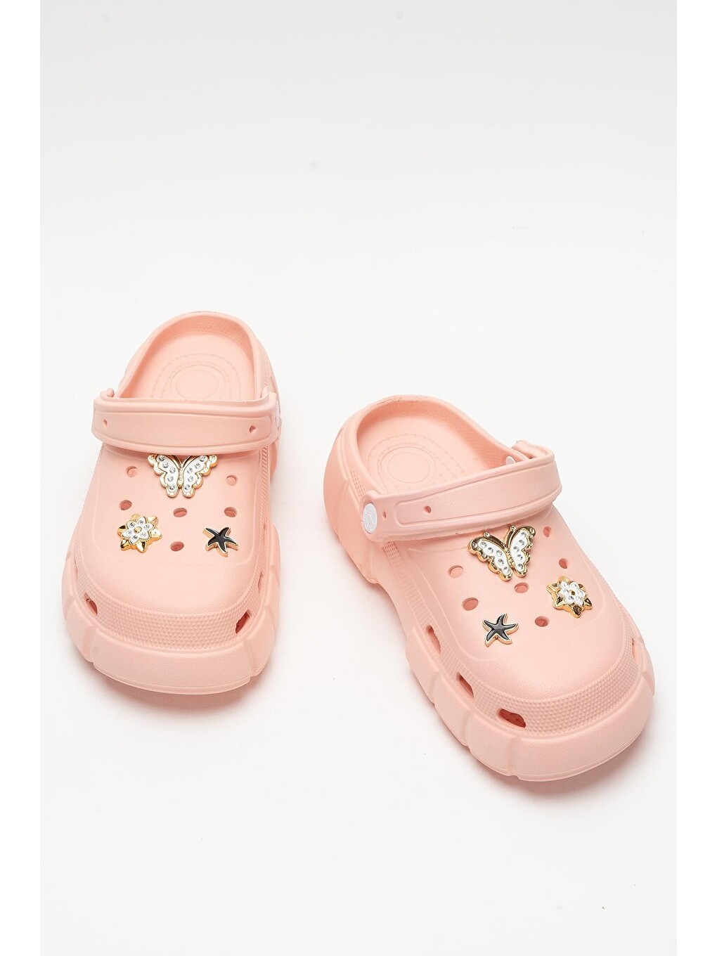 Pembe Yüksek Taban Taşlı Rahat Comfort Kadın Sandalet Pudra-8