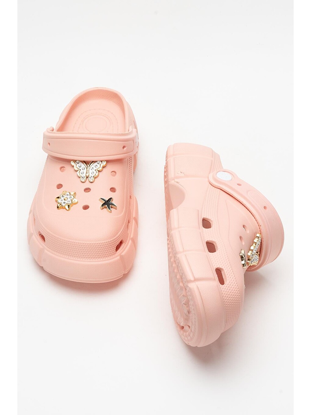 Pembe Yüksek Taban Taşlı Rahat Comfort Kadın Sandalet Pudra-10