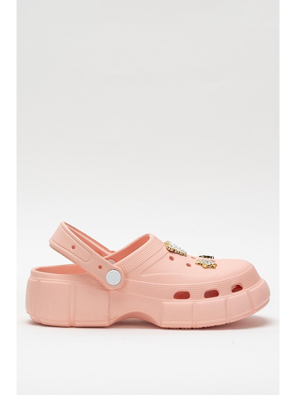 Pembe Yüksek Taban Taşlı Rahat Comfort Kadın Sandalet Pudra-1