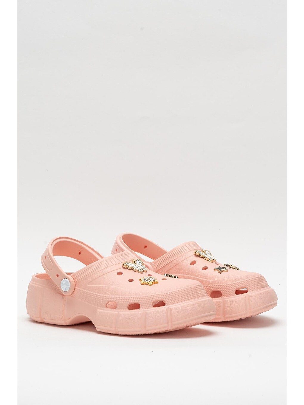 Pembe Yüksek Taban Taşlı Rahat Comfort Kadın Sandalet Pudra-5