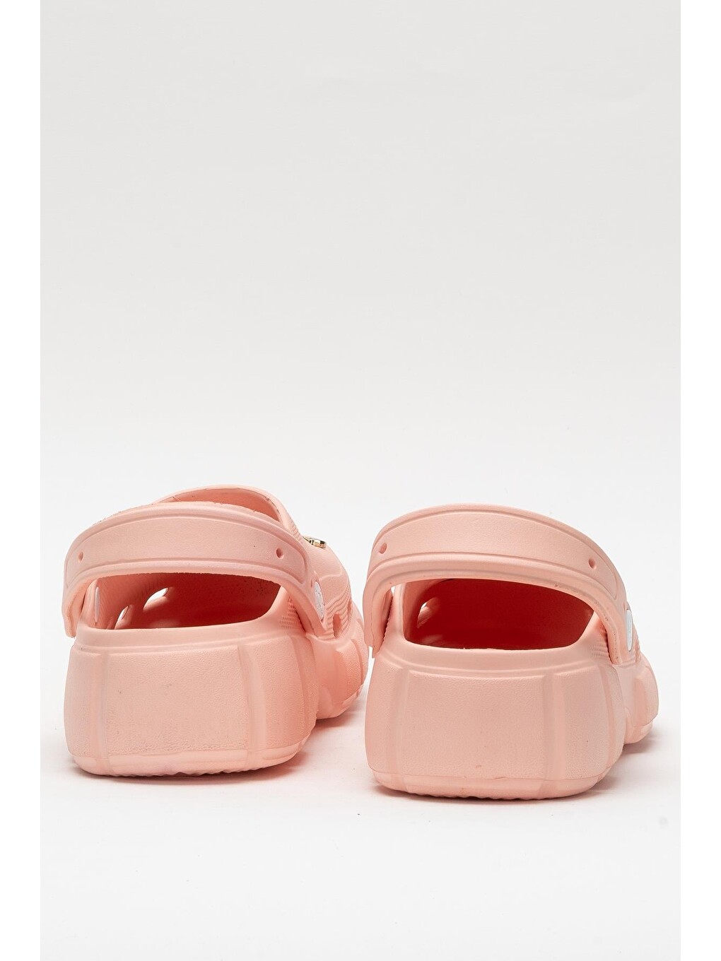Pembe Yüksek Taban Taşlı Rahat Comfort Kadın Sandalet Pudra-6