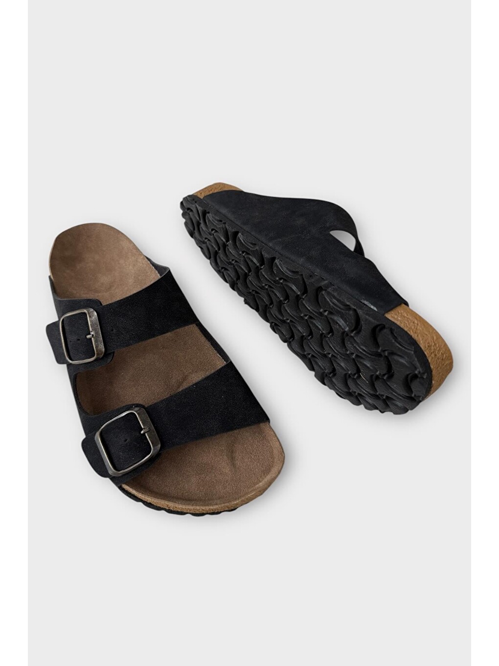 Unisex Çift Tokalı Ortopedik Terlik Siyah-3