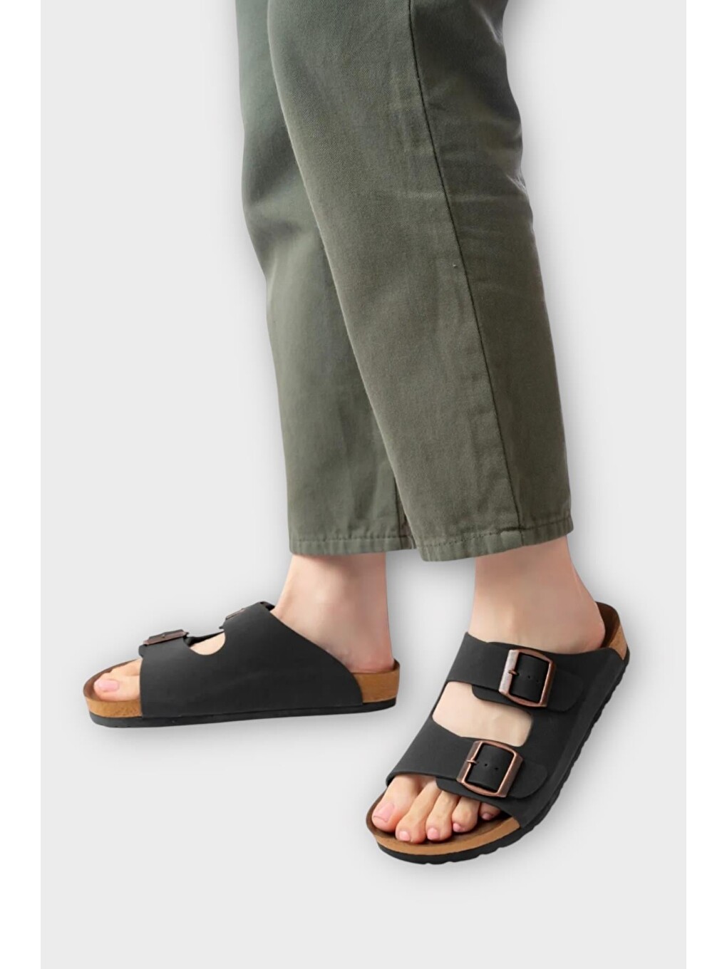 Unisex Çift Tokalı Ortopedik Terlik Siyah-7