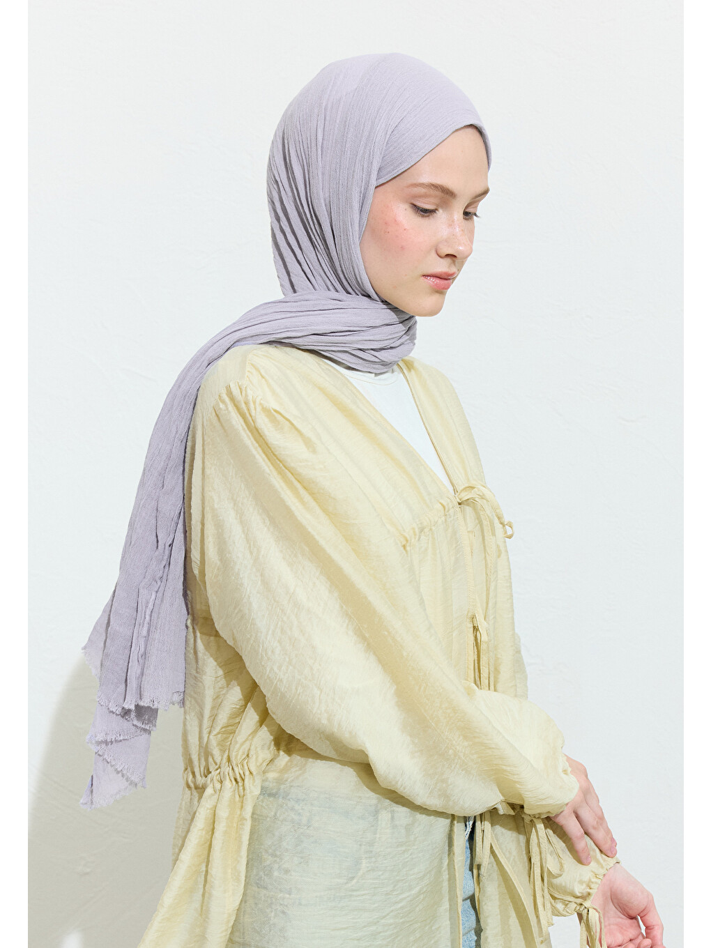 Lila Pamuklu Keten Şal Lavender Mılk