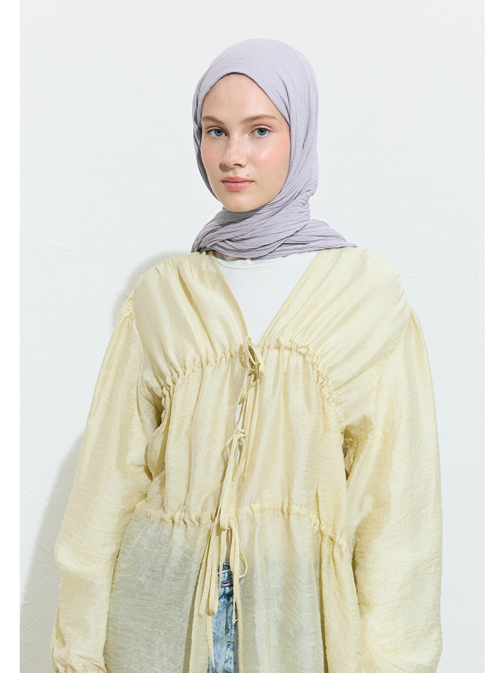 Lila Pamuklu Keten Şal Lavender Mılk-5