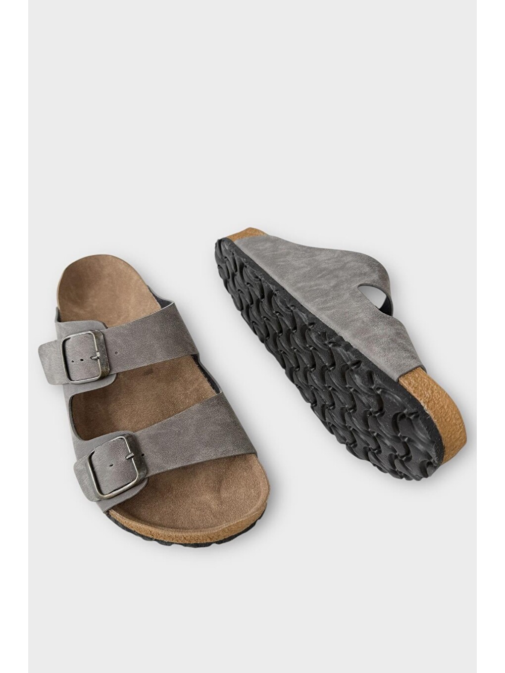 Unisex Çift Tokalı Ortopedik Terlik Gri-6