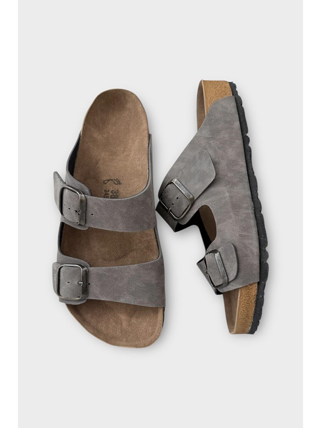 Unisex Çift Tokalı Ortopedik Terlik Gri-9