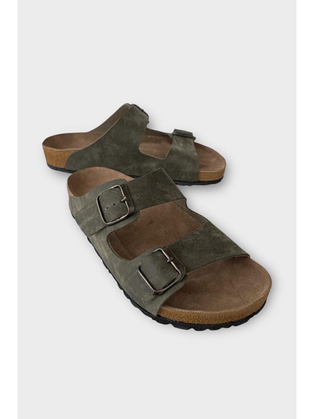 Unisex Çift Tokalı Ortopedik Terlik Haki-1