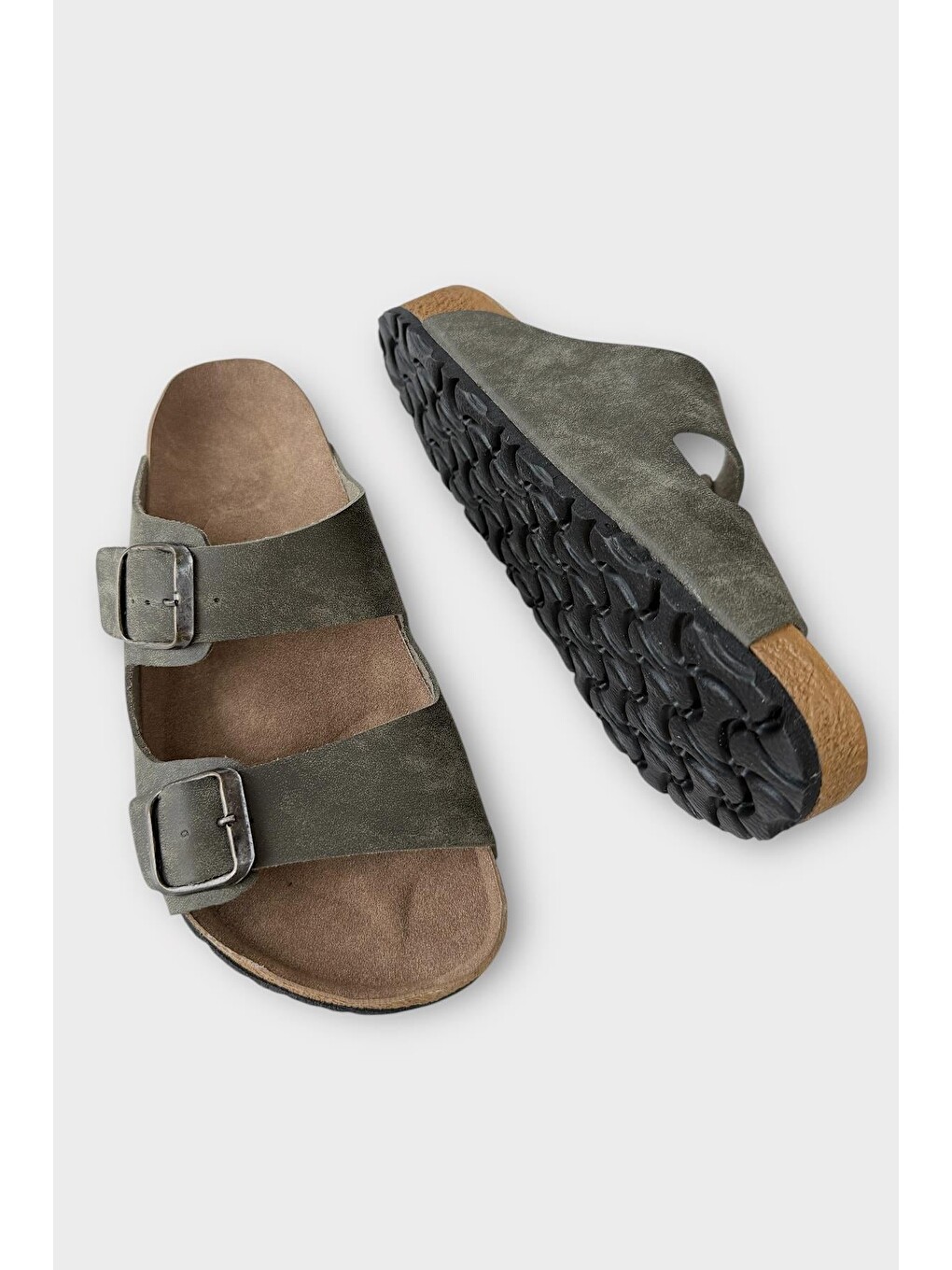 Unisex Çift Tokalı Ortopedik Terlik Haki-3
